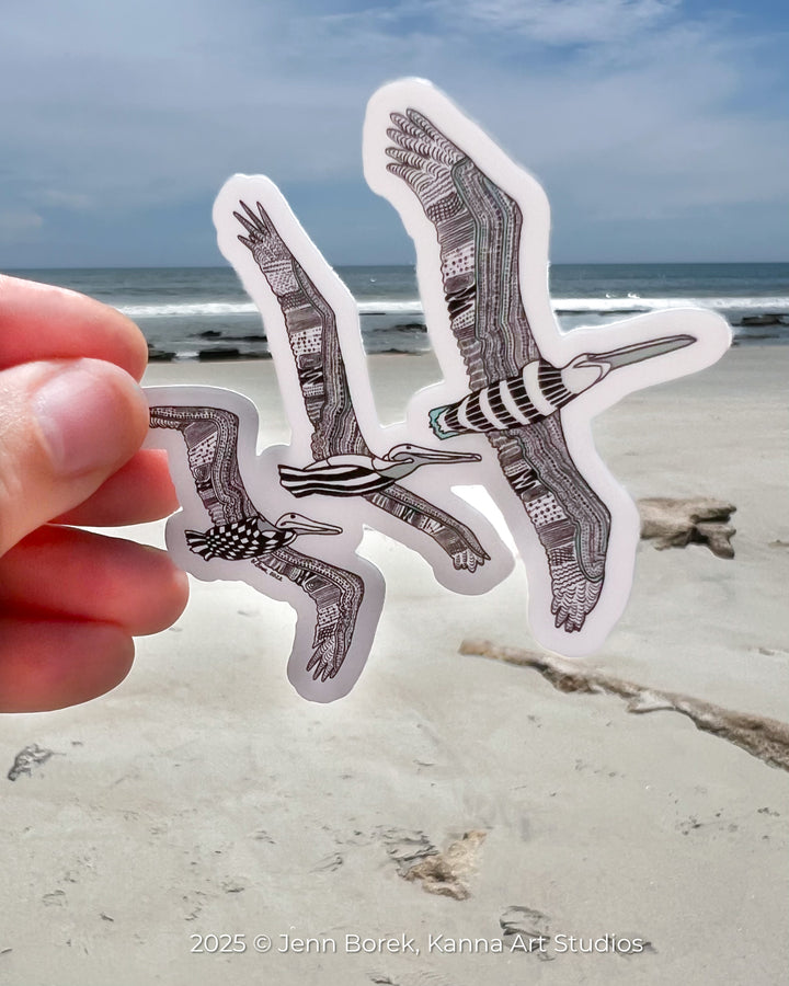 Pelican Squadron Stickers 3" | Cute Ocean Pelican Squadron Vinyl Sticker | Black & White, Waterproof Pelican Squadron Decal for Laptop, Water Bottle, Journal, Gift for Ocean Lovers