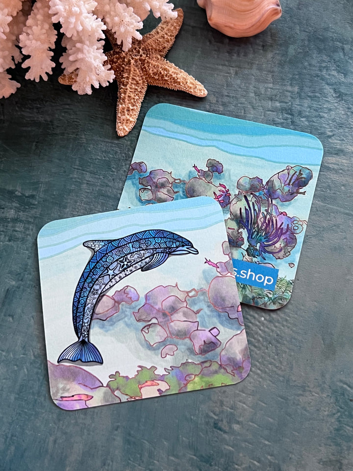Dolphin Paper Coaster 3.5 X 3.5 | Dolphin Paper Coaster | Cute Dolphin Coaster for journalers, ocean lovers, or ocean themed gathering