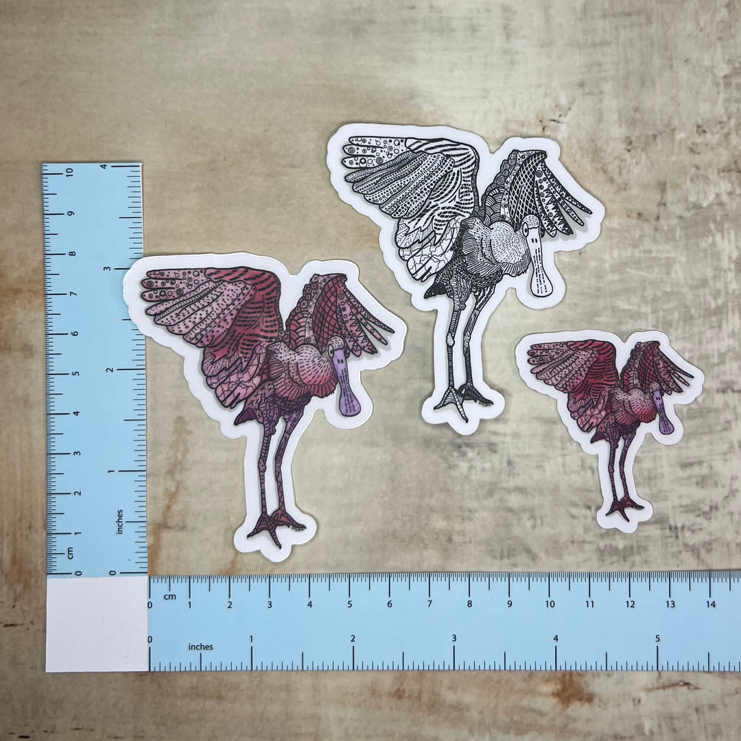 Sticker - Spoonbill Flapping - Black & White - White Background - 3"