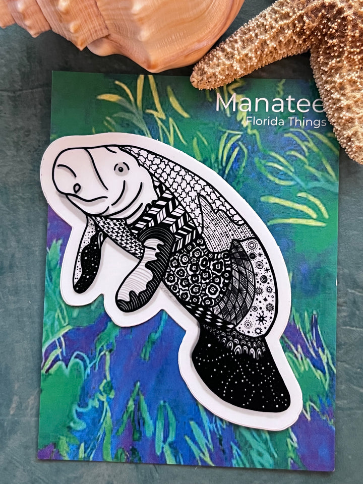 Manatee Stickers 3" | Cute Ocean Manatee Vinyl Sticker | Black & White, Waterproof Manatee Decal for Laptop, Water Bottle, Journal, Gift for Ocean Lovers