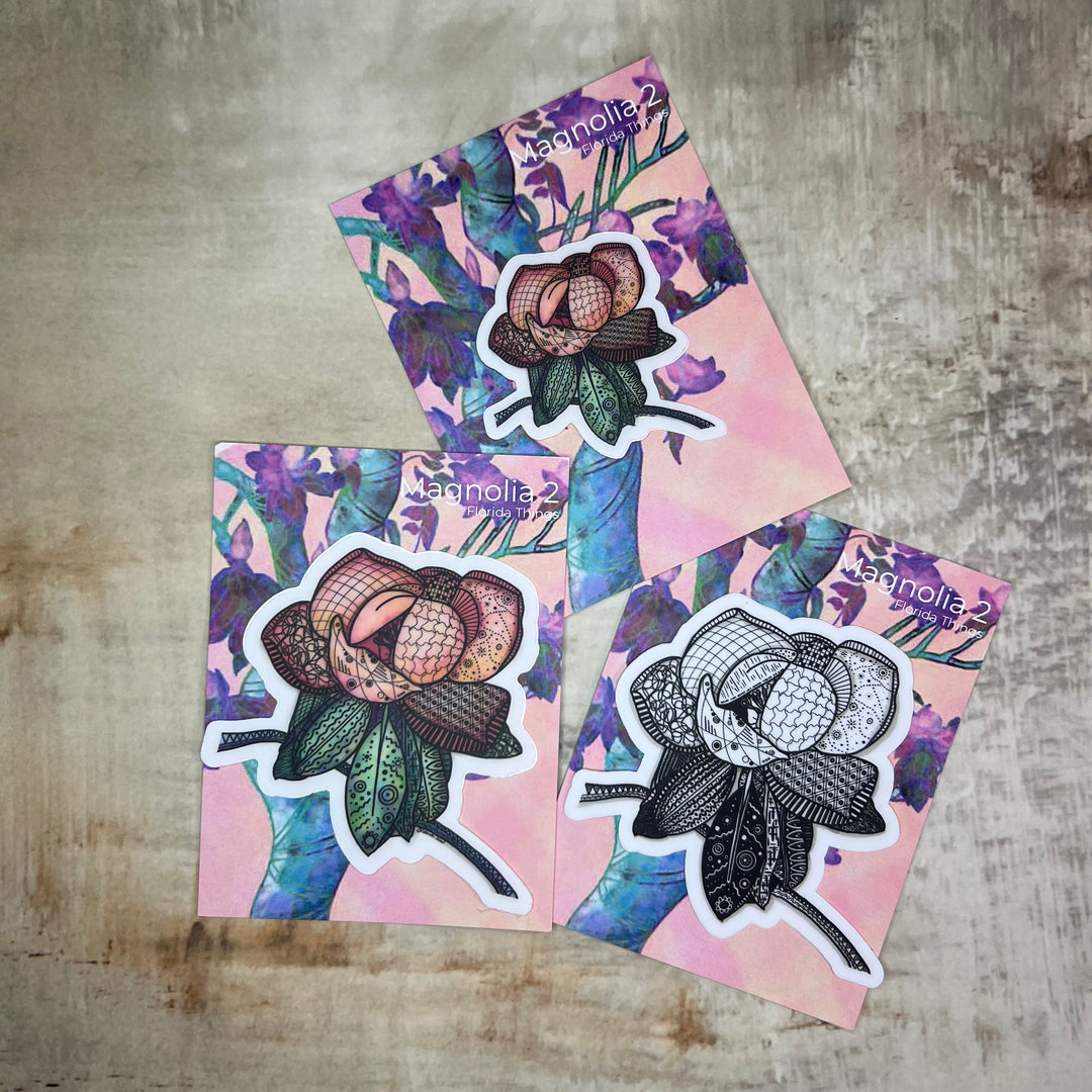 Sticker - Magnolia 2 - Orange - Clear Background - 3" or 2"