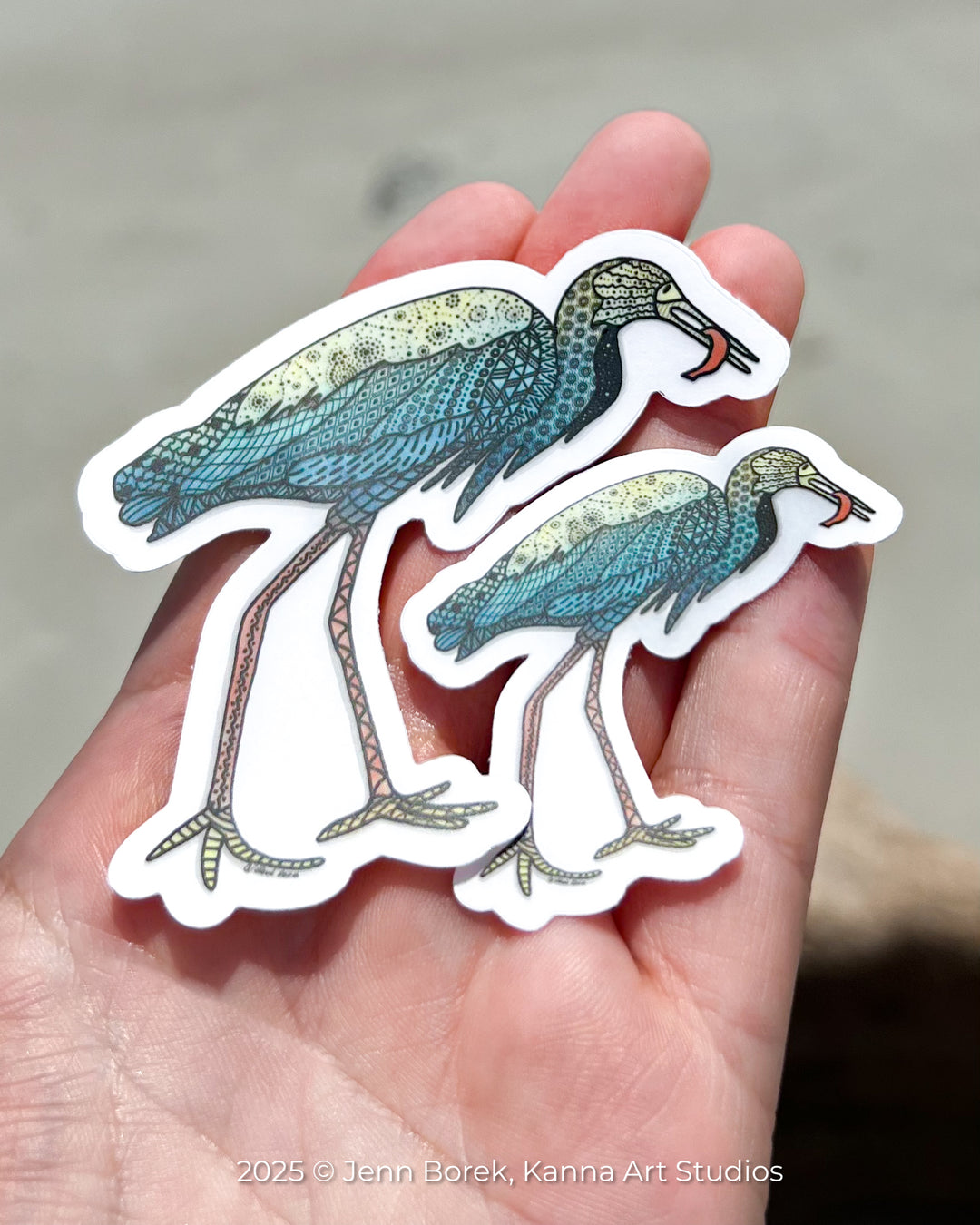 Snowy Egret & Fish | Stickers 2" or 3" | Shore Bird Snowy Egret Vinyl Sticker | Clear, Blue, Waterproof Snowy Egret Decal for Laptop, Water Bottle, Journal, Gift for Ocean Lovers