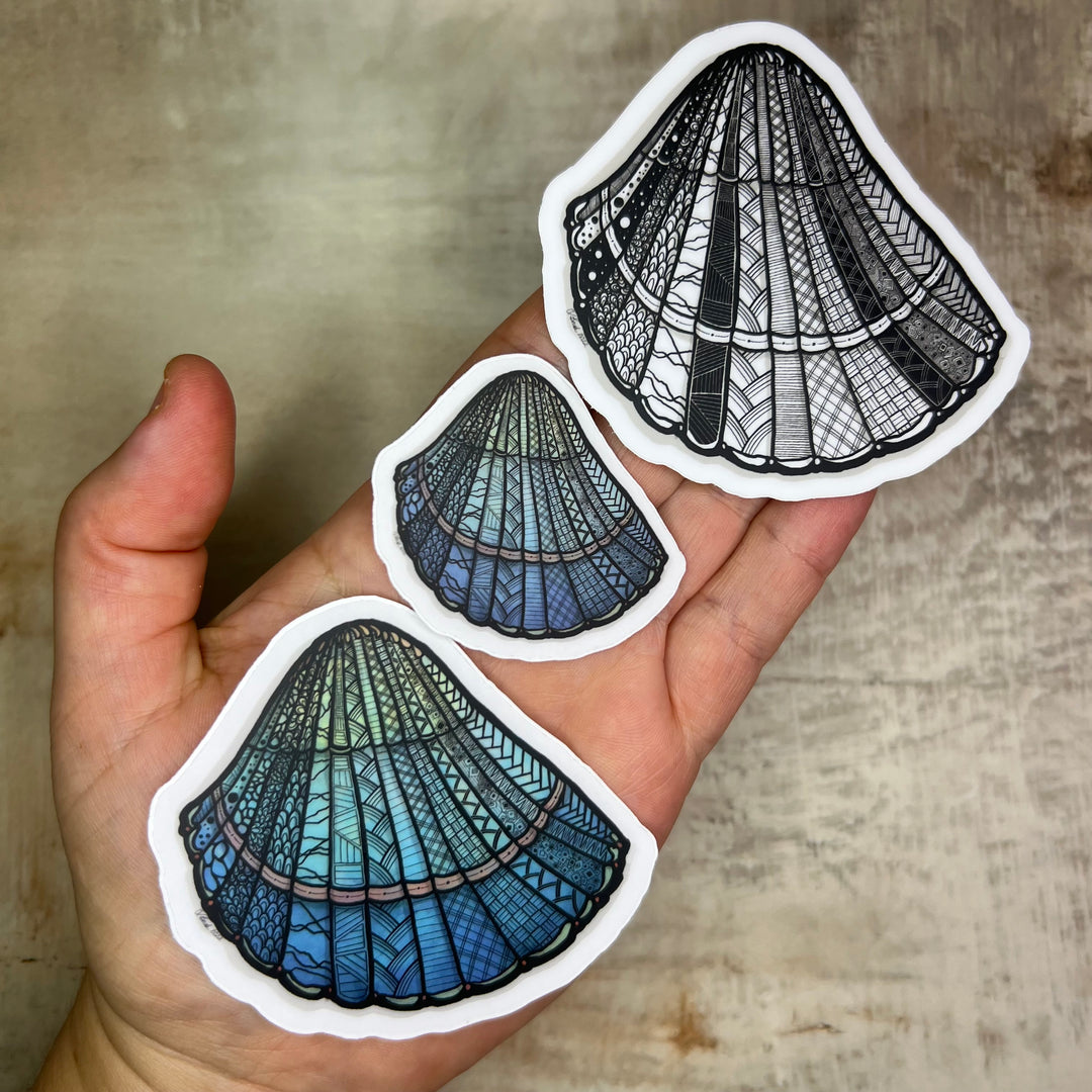 Sticker - Cockleshell - Blue, Green - Clear Background - 3" or 2"