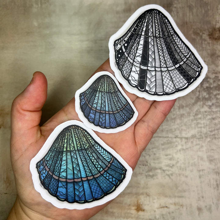 Sticker - Cockleshell - Blue, Green - Clear Background - 3" or 2"