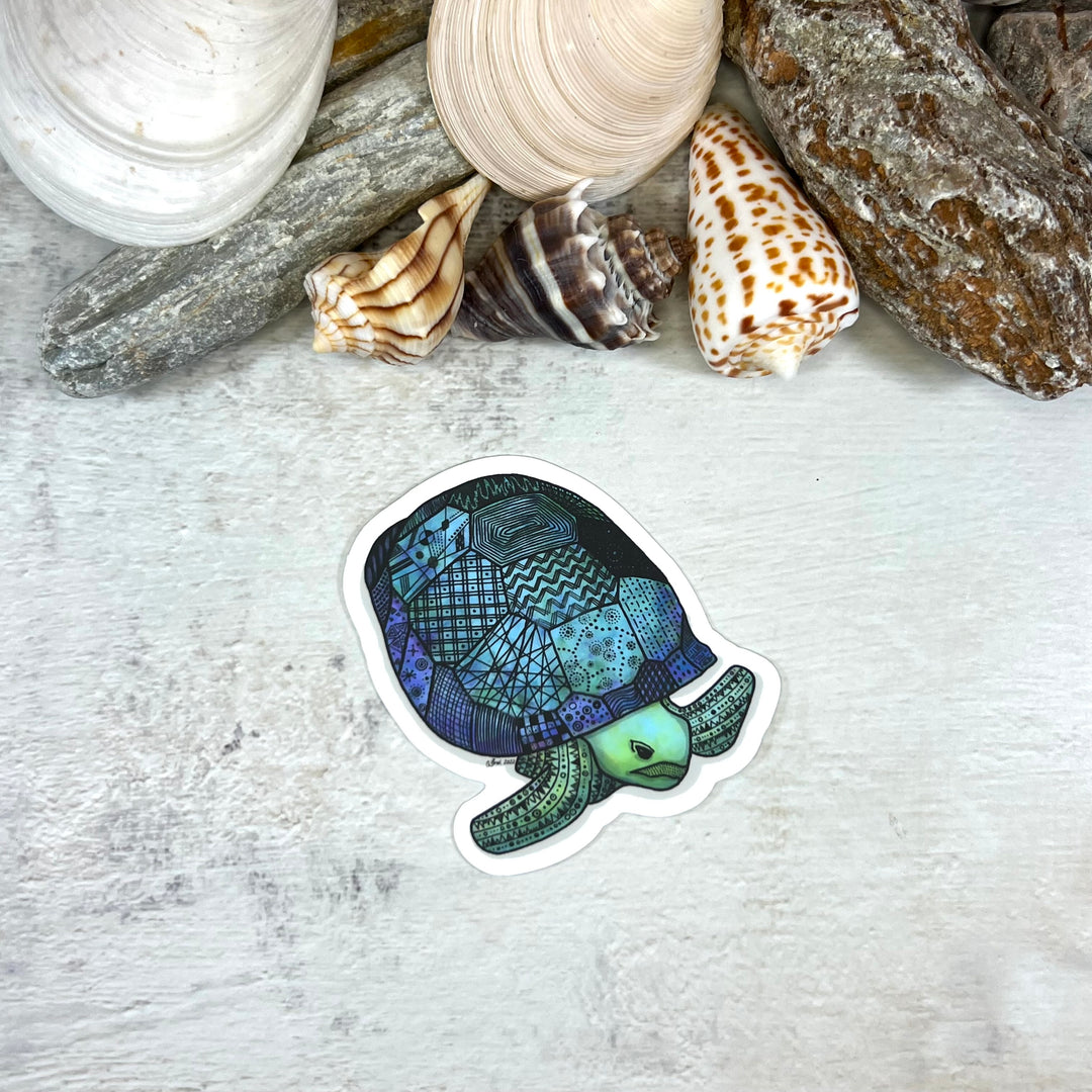 Sticker - Gopher Tortoise - Green and Blue - white background - 3x2.7"