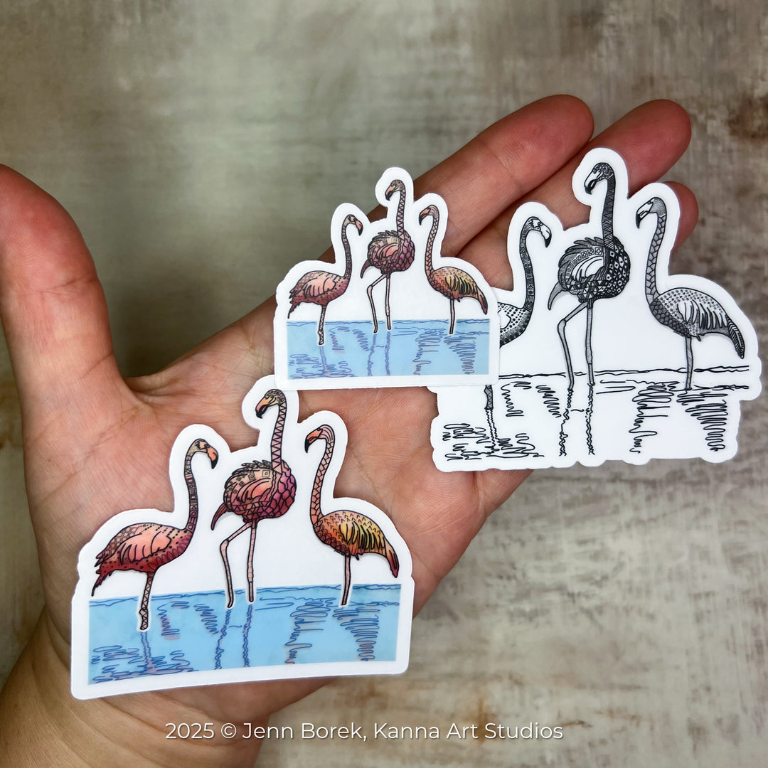 Flamingos Stickers 2" or 3" | Cute Flamingos Vinyl Sticker | Clear, Pink, Flamingos Decal for Laptop, Water Bottle, Journal, Gift for Ocean Lovers