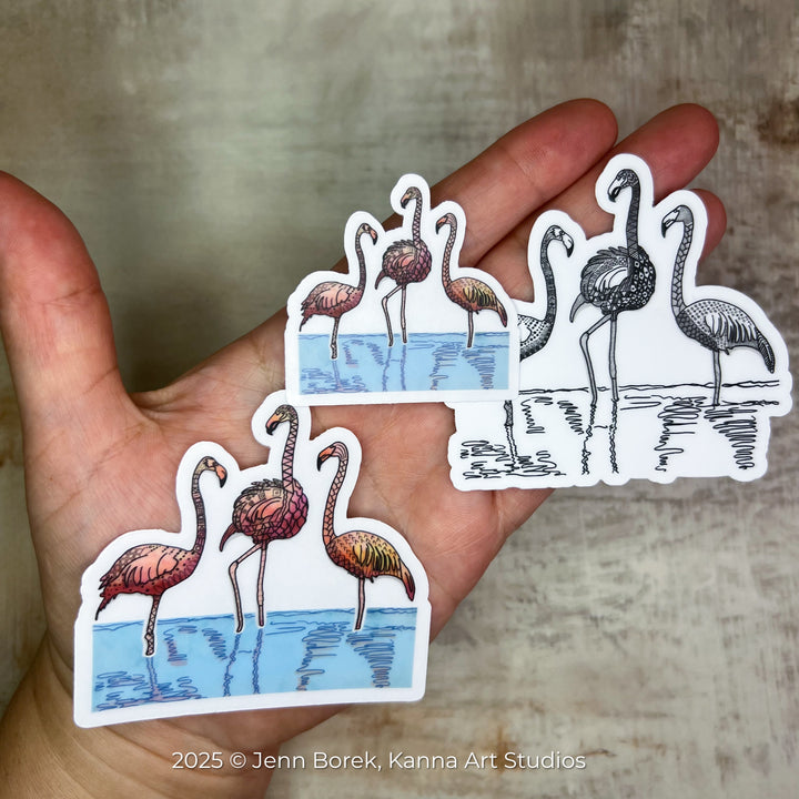Flamingos Stickers 2" or 3" | Cute Flamingos Vinyl Sticker | Clear, Pink, Flamingos Decal for Laptop, Water Bottle, Journal, Gift for Ocean Lovers