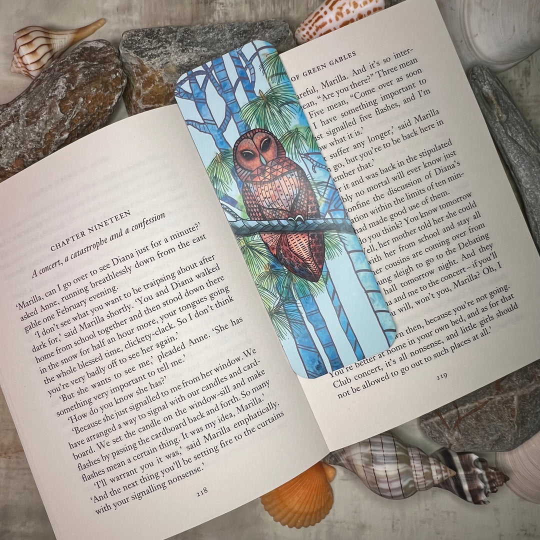Bookmark - Barred Owl - Brown, Turquoise - 2x6"