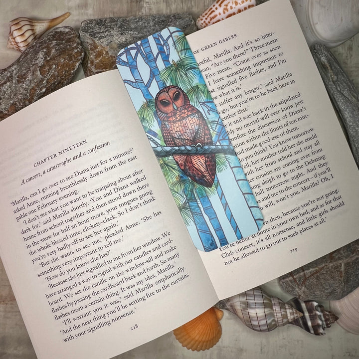 Bookmark - Barred Owl - Brown, Turquoise - 2x6"