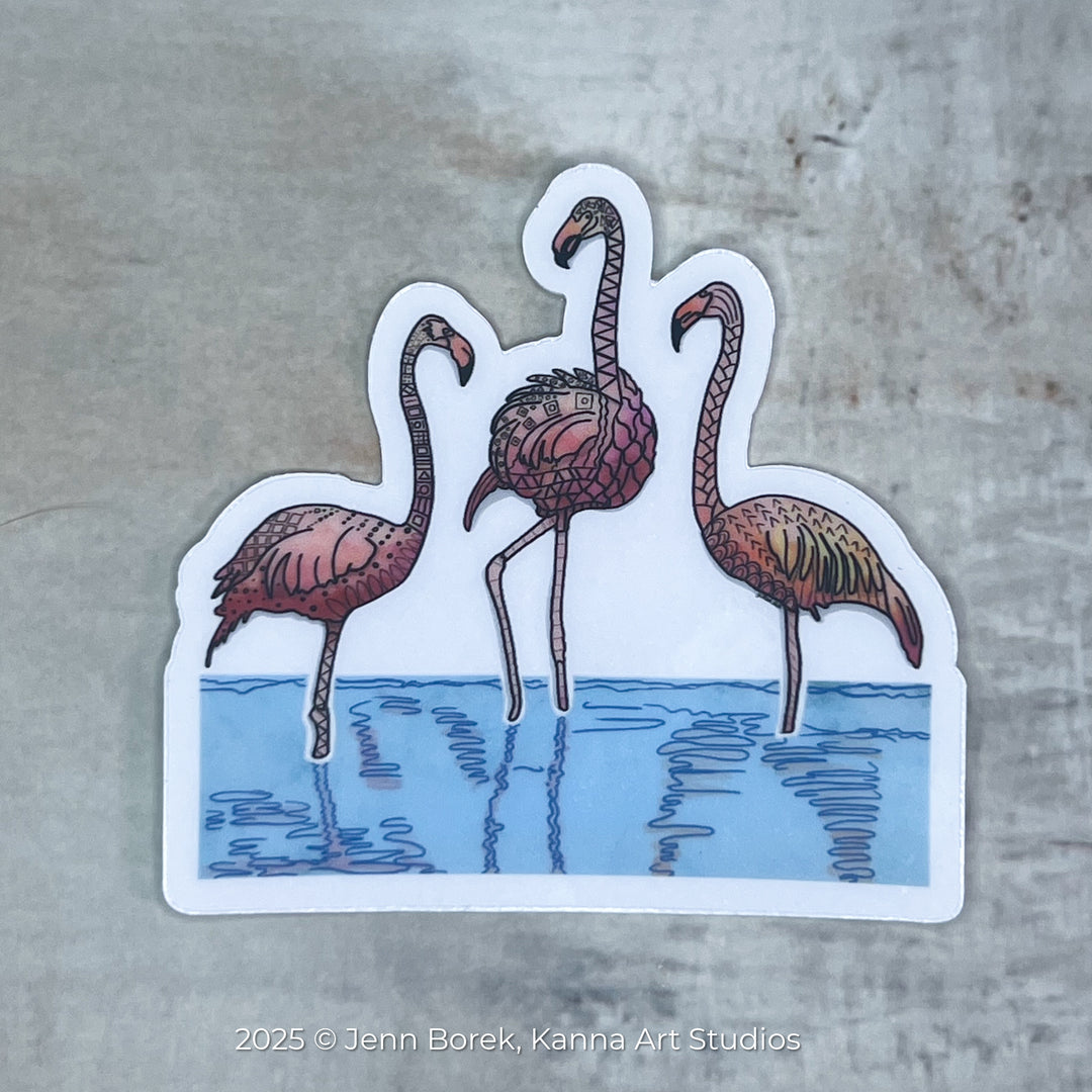 Flamingos Stickers 2" or 3" | Cute Flamingos Vinyl Sticker | Clear, Pink, Flamingos Decal for Laptop, Water Bottle, Journal, Gift for Ocean Lovers