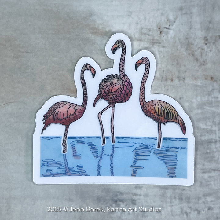 Flamingos Stickers 2" or 3" | Cute Flamingos Vinyl Sticker | Clear, Pink, Flamingos Decal for Laptop, Water Bottle, Journal, Gift for Ocean Lovers