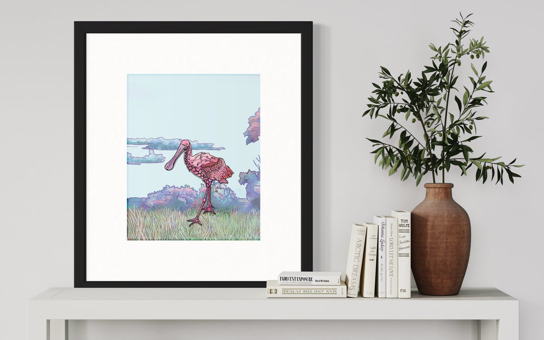 Spoonbill | Art Print 8 x 10 | Colorful Ocean Wall Art | Spoonbill Life Illustration, Coastal Beach Decor
