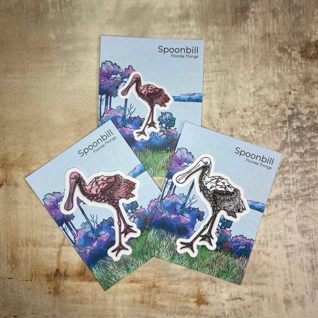 Sticker - Spoonbill - Black & White - White Background - 3"