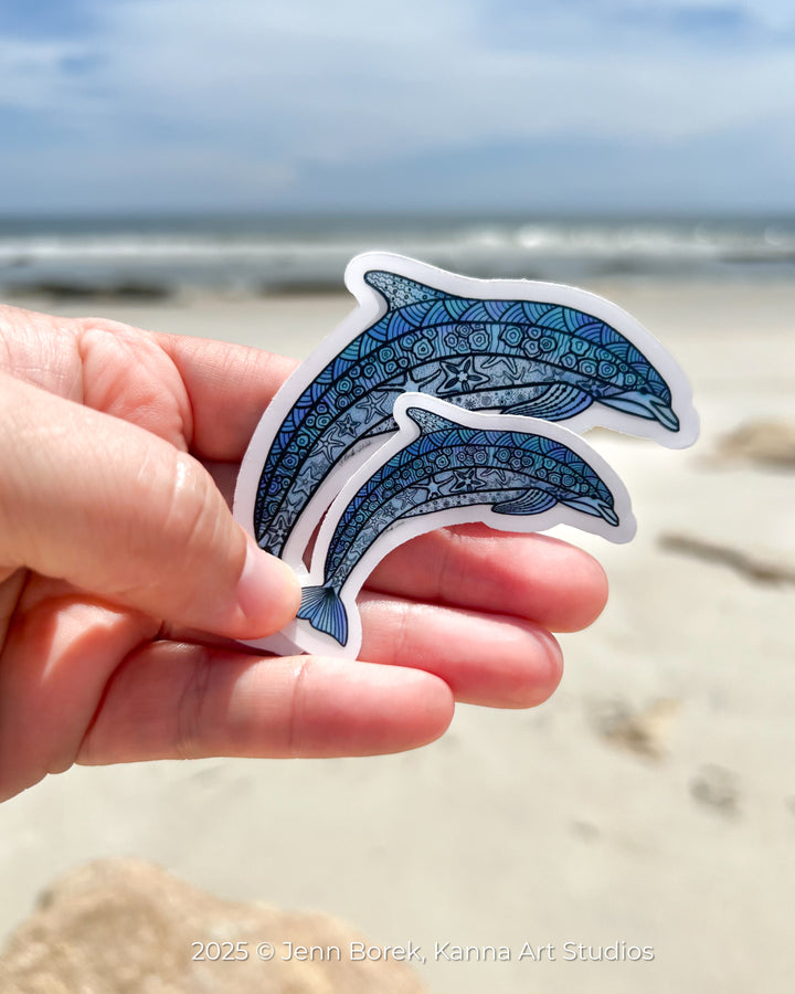 Dolphin Stickers 2" or 3" | Cute Ocean Dolphin Vinyl Sticker | Clear, Blue, Waterproof Dolphin Decal for Laptop, Water Bottle, Journal, Gift for Ocean Lovers