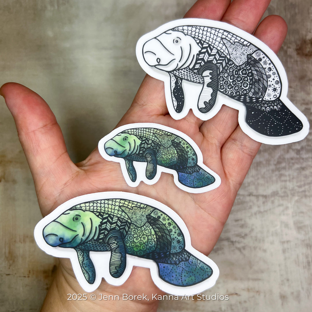 Manatee Stickers 2" or 3" | Cute Ocean Manatee Vinyl Sticker | Clear, Greeb, Waterproof Manatee Decal for Laptop, Water Bottle, Journal, Gift for Ocean Lovers