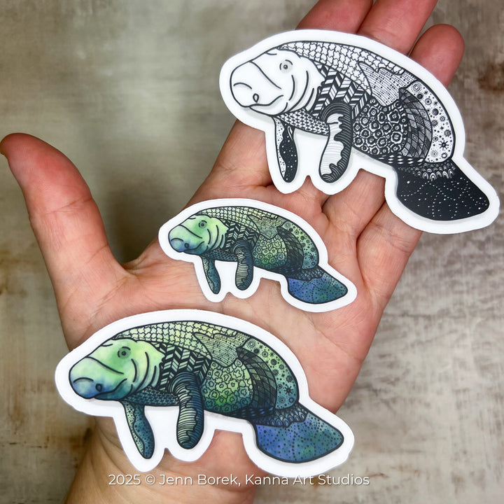 Manatee Stickers 2" or 3" | Cute Ocean Manatee Vinyl Sticker | Clear, Greeb, Waterproof Manatee Decal for Laptop, Water Bottle, Journal, Gift for Ocean Lovers