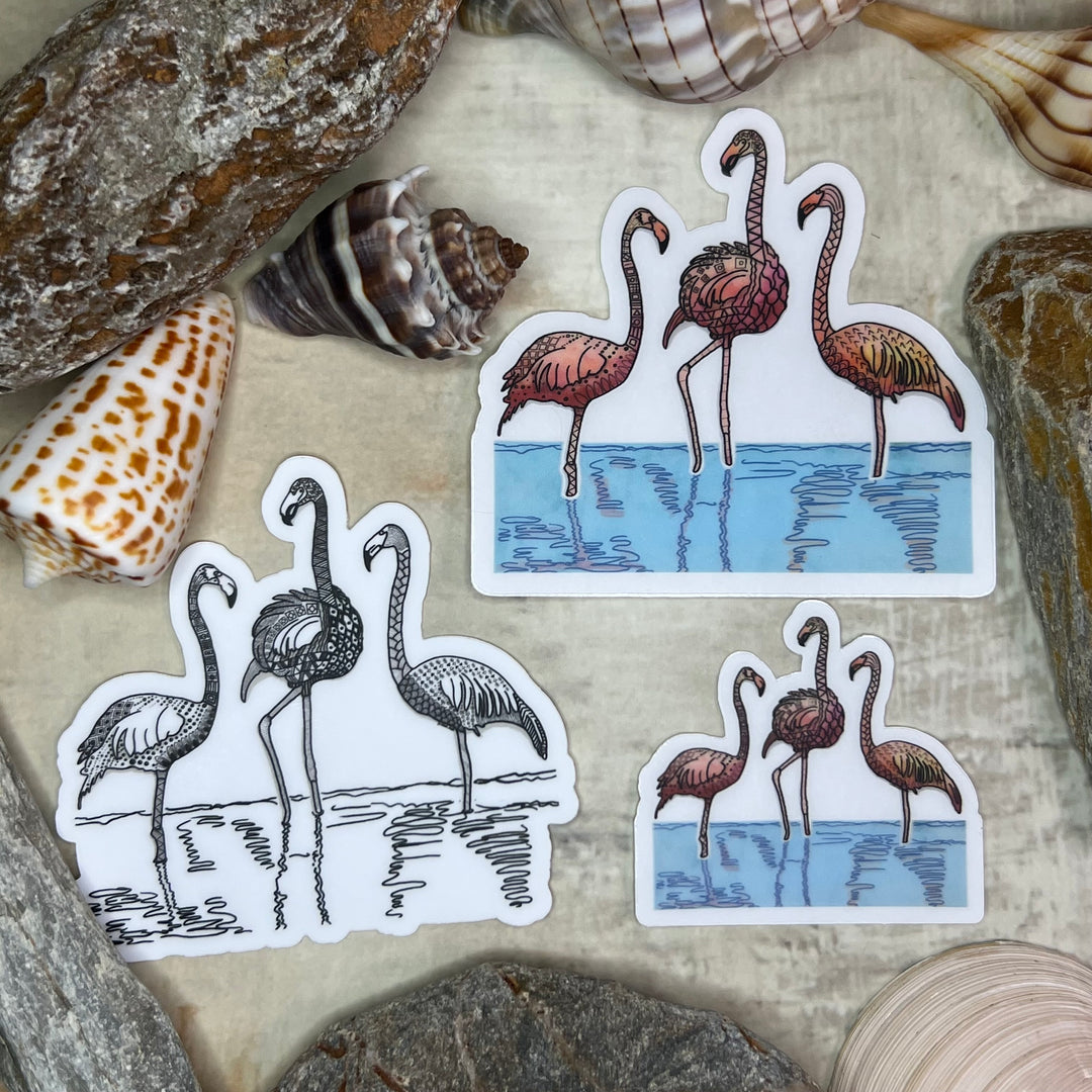 Sticker - Flamingos - Pink - Clear Background - 3" or 2"