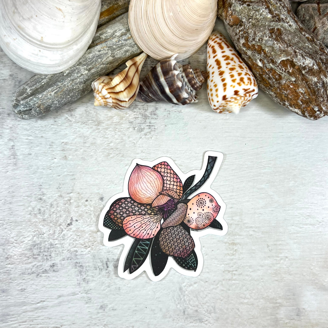 Sticker - Magnolia 1 - Pink, Orange - white background - 2.8 x 3"