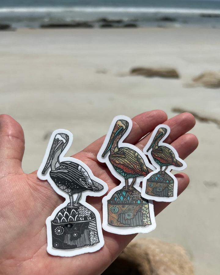 Pelican Key West Stickers 3" | Pelican Key West Vinyl Sticker | Black & White, Waterproof Pelican Decal for Laptop, Water Bottle, Journal, Gift for Ocean Lovers
