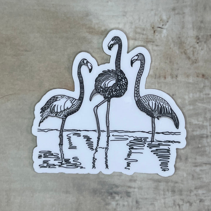 Sticker - Flamingos - Black & White - White Background - 3"