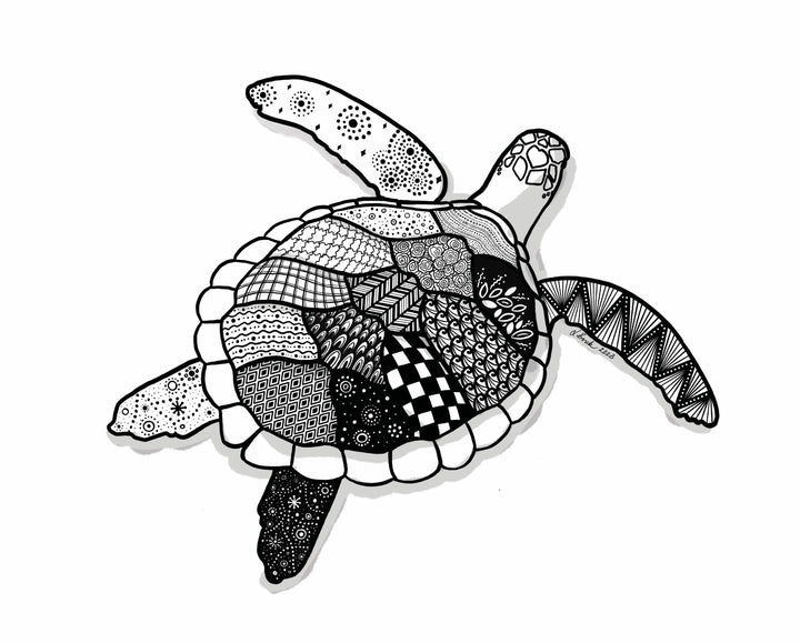 Sea Turtle Art Print 8 x 10 | Black and White Ocean Wall Art | Marine Life Illustration, Coastal Beach Decor