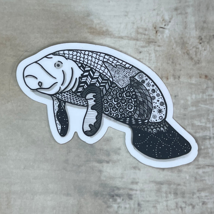Sticker - Manatee - Black & White - White Background - 3"
