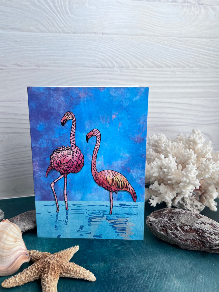 Flamingo Blank Note Card 4.5 x 6.25 | Flamingo Ocean Animal Greeting Card | Flamingo Stationery, Coastal Gift