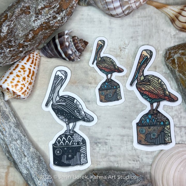 Pelican Key West Stickers 2" or 3" | Pelican Key West Vinyl Sticker | Clear, Waterproof Pelican Key West Decal for Laptop, Water Bottle, Journal, Gift for Ocean Lovers