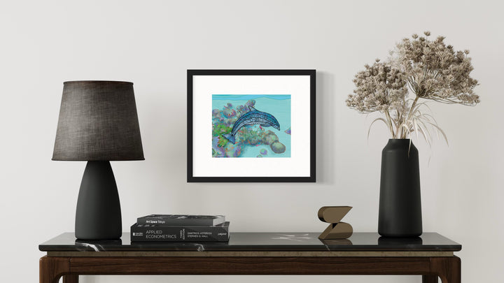 Dolphin Art Print 8 x 10 | Ocean Wall Art | Marine Life Illustration, Coastal Beach Decor