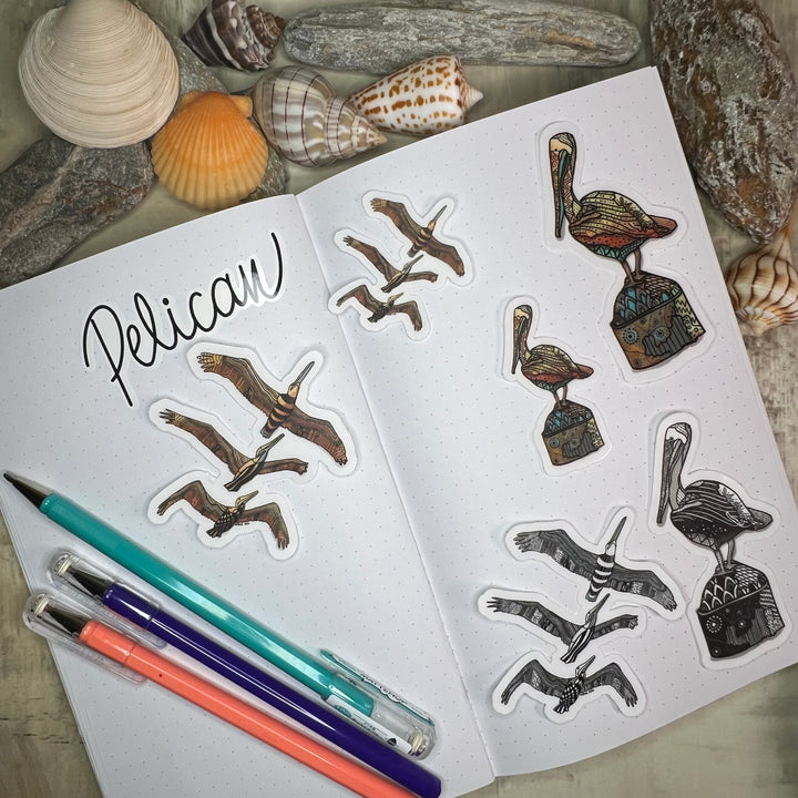 Sticker - Pelican at Key West - Orange and Turquoise - Clear background - 3" or 2"