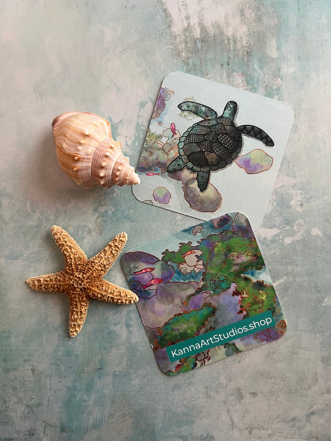 Sea Turtle Paper Coaster 3.5 X 3.5 | Ocean Animal Paper Coaster | Cute Turtle Coaster for journalers, ocean lovers, or ocean themed gathering