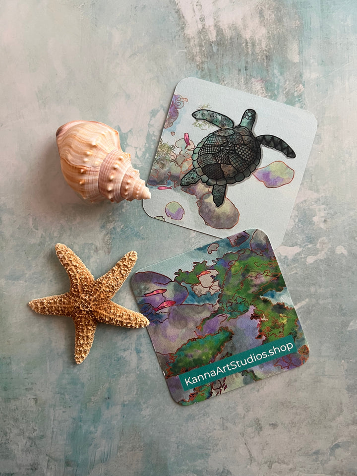 Sea Turtle Paper Coaster 3.5 X 3.5 | Ocean Animal Paper Coaster | Cute Turtle Coaster for journalers, ocean lovers, or ocean themed gathering