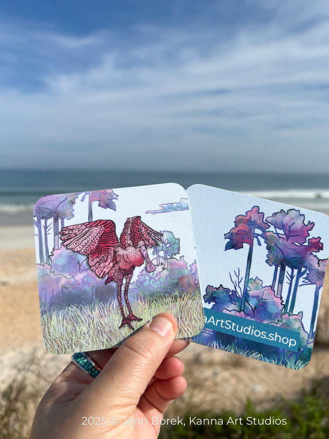 Spoonbill Flapping | Paper Coaster 3.5 X 3.5 | Spoonbill Paper Coaster | Spoonbill Coaster for journalers, ocean lovers, or ocean themed gathering