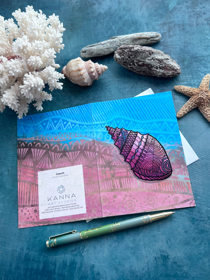 Conch | Blank Note Card 4.5 x 6.25 | Conch Animal Greeting Card | Conch Stationery, Coastal Gift