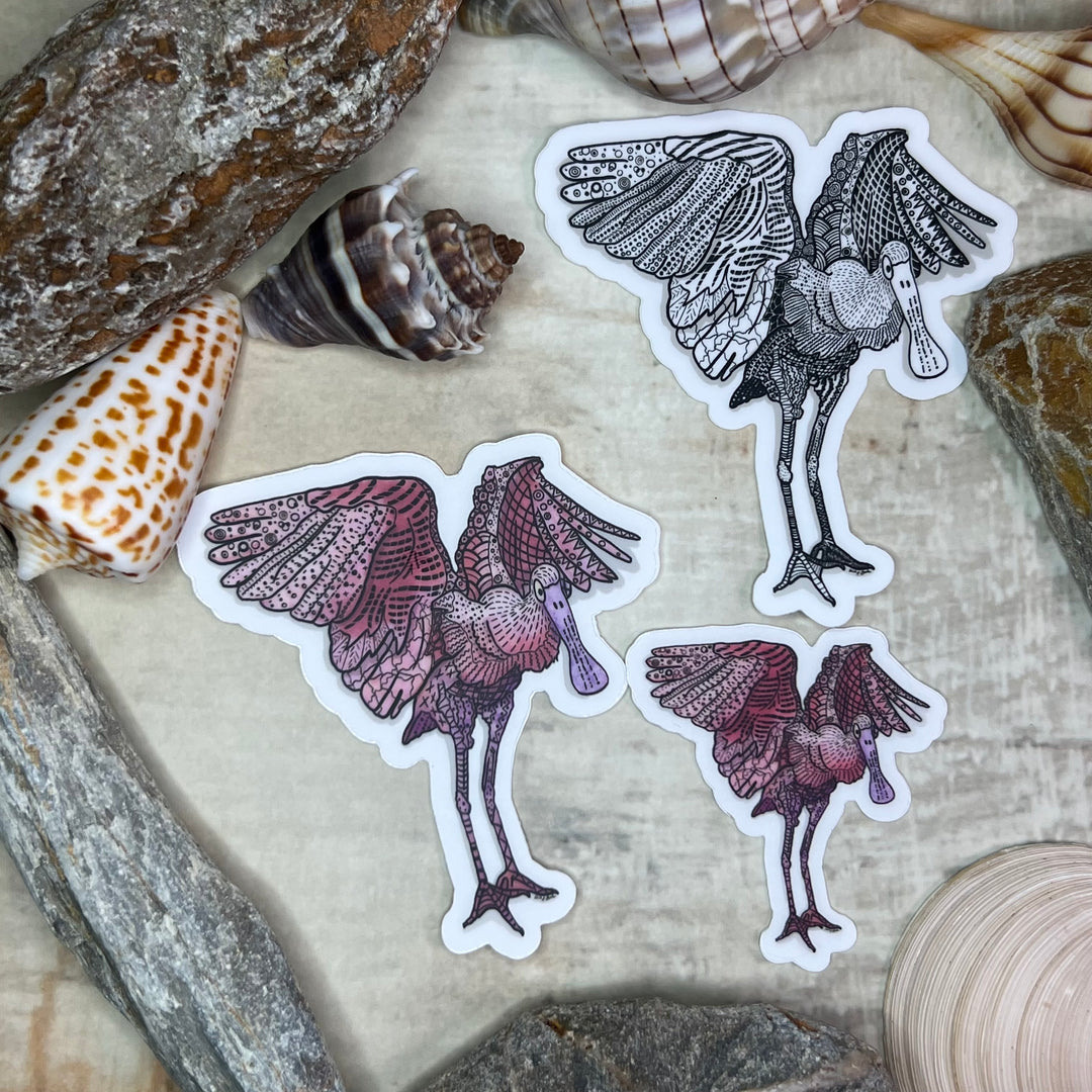 Sticker - Spoonbill Flapping - Black & White - White Background - 3"
