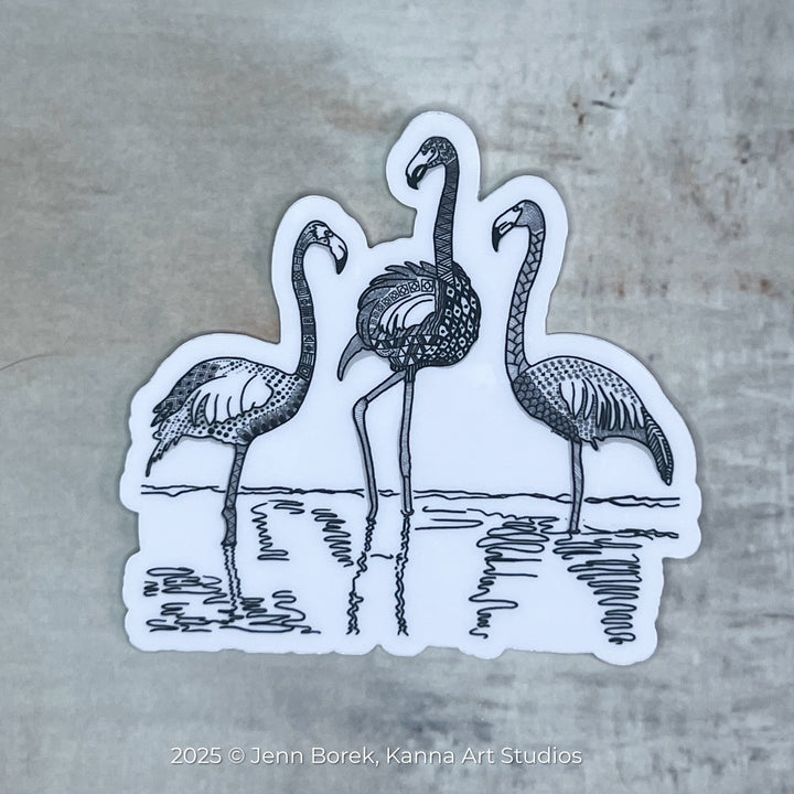 Flamingos Stickers 3" | Cute Flamingos Vinyl Sticker | Black & White, Waterproof Flamingos Decal for Laptop, Water Bottle, Journal, Gift for Ocean Lovers