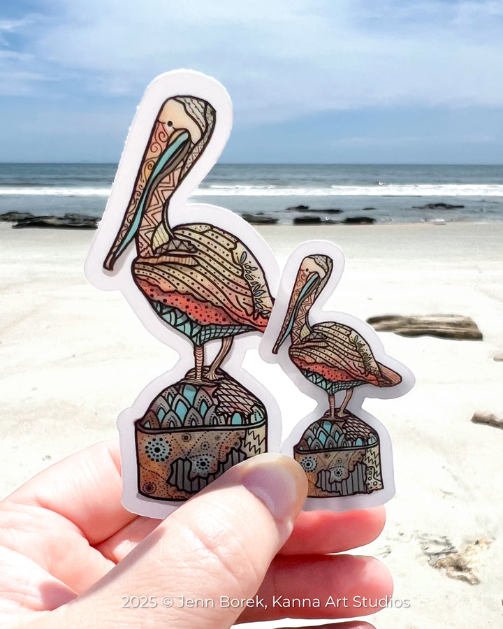 Pelican Key West Stickers 2" or 3" | Pelican Key West Vinyl Sticker | Clear, Waterproof Pelican Key West Decal for Laptop, Water Bottle, Journal, Gift for Ocean Lovers