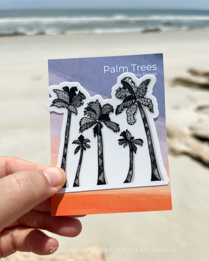 Palm Trees | Stickers 3" | Cute Ocean Palm Trees Vinyl Sticker | Black & White, Waterproof Palm Trees Decal for Laptop, Water Bottle, Journal, Gift for Ocean Lovers
