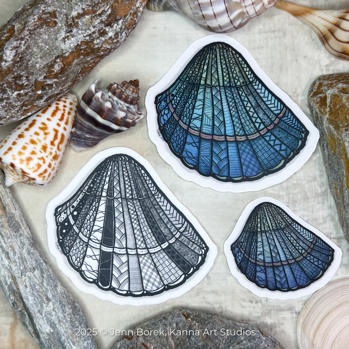 Cockleshell | Stickers 3" | Cute Ocean Cockleshell Vinyl Sticker | Black & White, Waterproof Cockleshell Decal for Laptop, Water Bottle, Journal, Gift for Ocean Lovers
