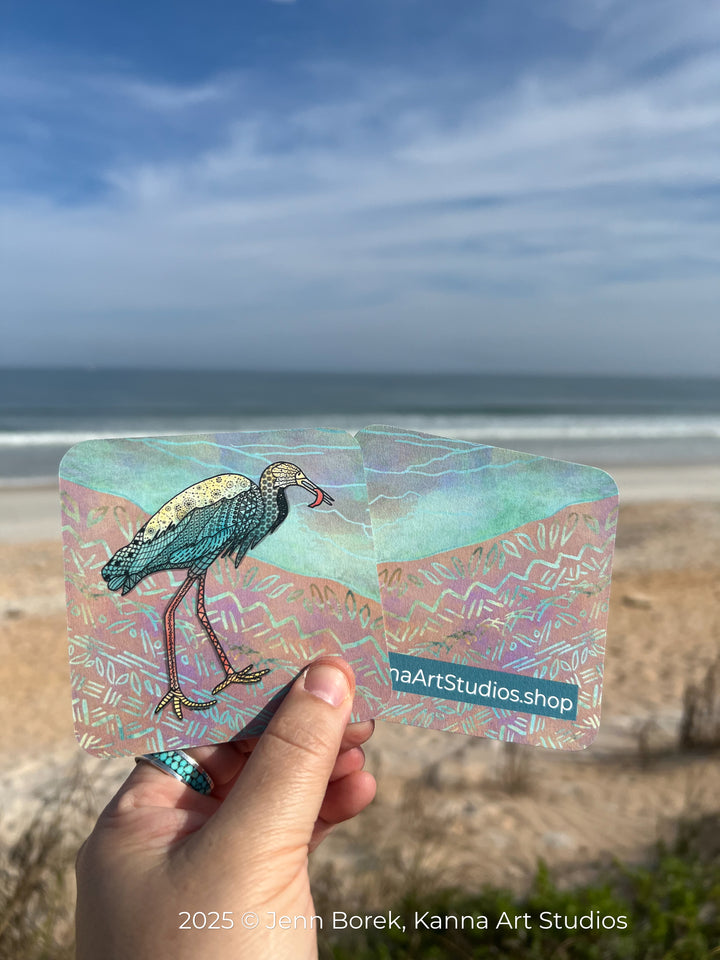 Snowy Egret & Fish | Paper Coaster 3.5 X 3.5 | Snowy Egret Paper Coaster | Snowy Egret Coaster for journalers, ocean lovers, or ocean themed gathering