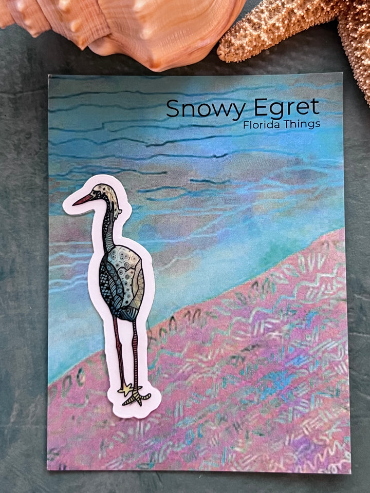 Snowy Egret | Stickers 2" or 3" | Shore Bird Snowy Egret Vinyl Sticker | Clear, Waterproof Snowy Egret Decal for Laptop, Water Bottle, Journal, Gift for Ocean Lovers