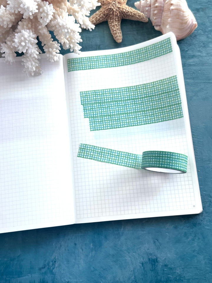 Washi Tape Wavy Gingham | 15mm Hand-Drawn Gingham Washi Tape | Colorful Journal, Planner & Scrapbook Tape | Pink, Orange, Green, Turquoise, Blue, Purple