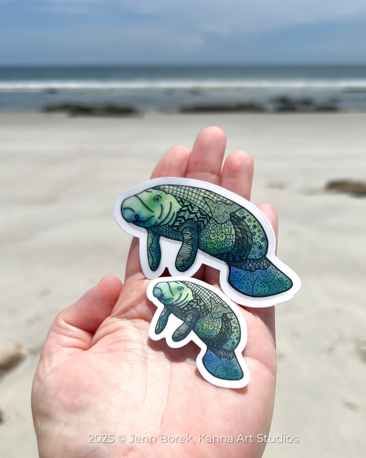 Manatee Stickers 2" or 3" | Cute Ocean Manatee Vinyl Sticker | Clear, Greeb, Waterproof Manatee Decal for Laptop, Water Bottle, Journal, Gift for Ocean Lovers