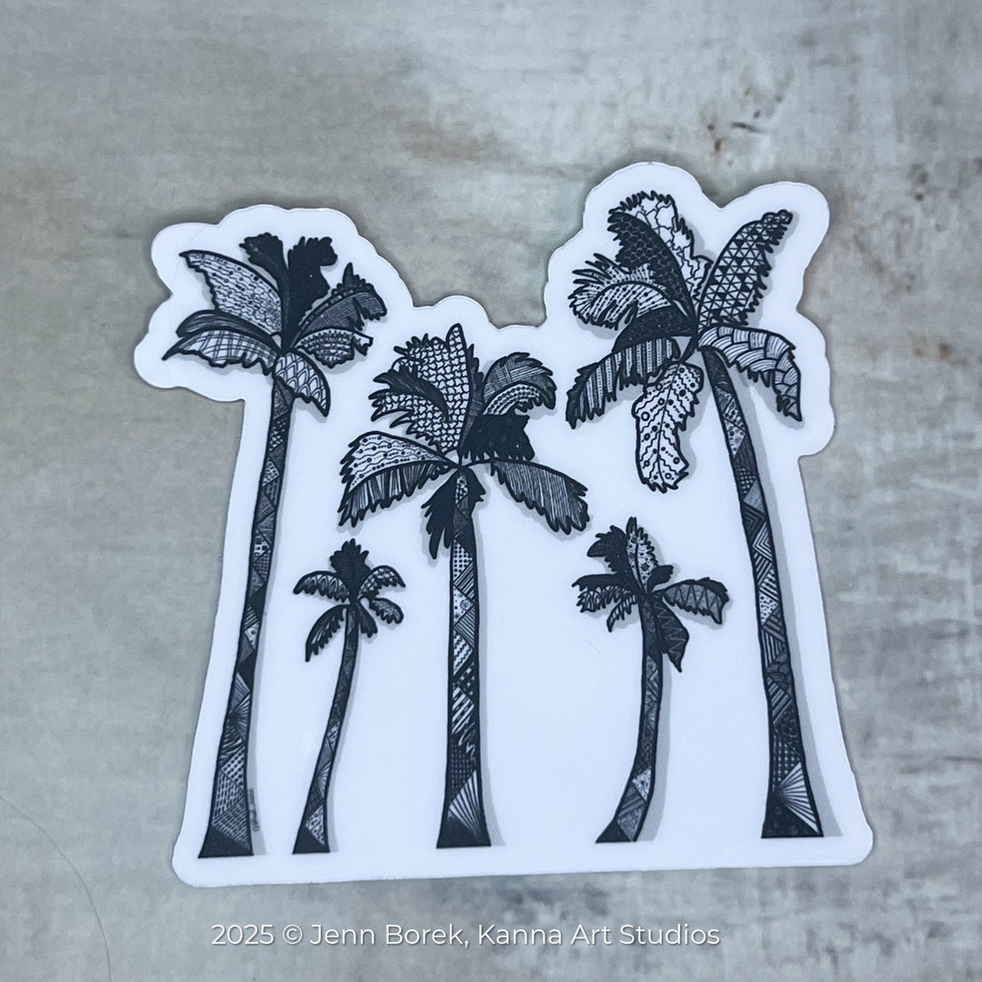 Palm Trees | Stickers 3" | Cute Ocean Palm Trees Vinyl Sticker | Black & White, Waterproof Palm Trees Decal for Laptop, Water Bottle, Journal, Gift for Ocean Lovers