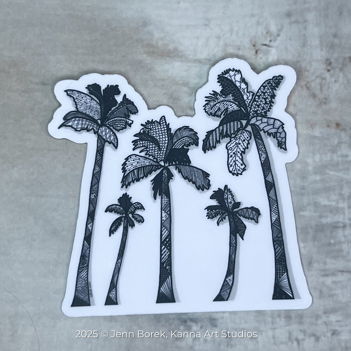 Palm Trees | Stickers 3" | Cute Ocean Palm Trees Vinyl Sticker | Black & White, Waterproof Palm Trees Decal for Laptop, Water Bottle, Journal, Gift for Ocean Lovers