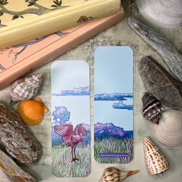 Bookmark - Spoonbill Flapping - Pink - 2x6"
