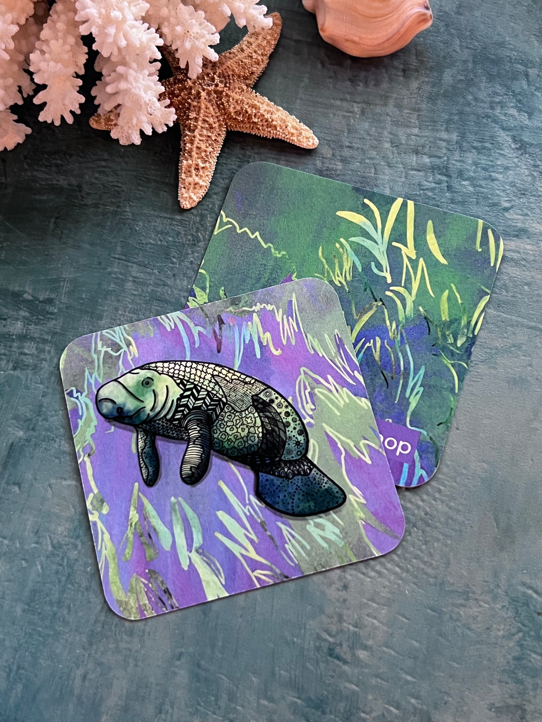 Manatee Paper Coaster 3.5 X 3.5 | Manatee Paper Coaster | Cute Manatee Coaster for journalers, ocean lovers, or ocean themed gathering