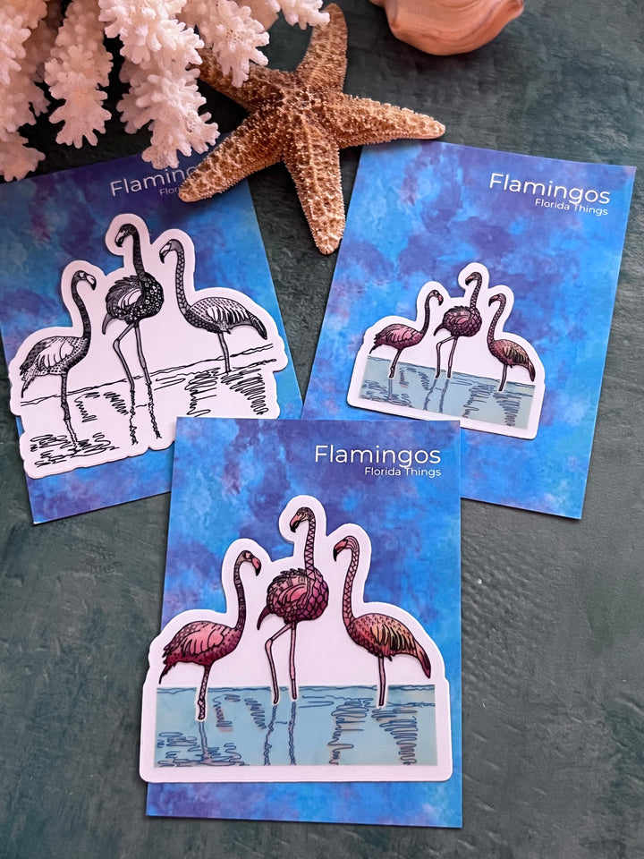 Flamingos Stickers 2" or 3" | Cute Flamingos Vinyl Sticker | Clear, Pink, Flamingos Decal for Laptop, Water Bottle, Journal, Gift for Ocean Lovers