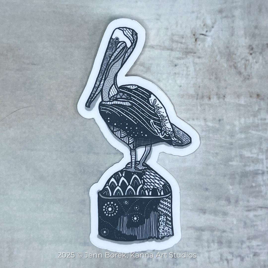 Pelican Key West Stickers 3" | Pelican Key West Vinyl Sticker | Black & White, Waterproof Pelican Decal for Laptop, Water Bottle, Journal, Gift for Ocean Lovers