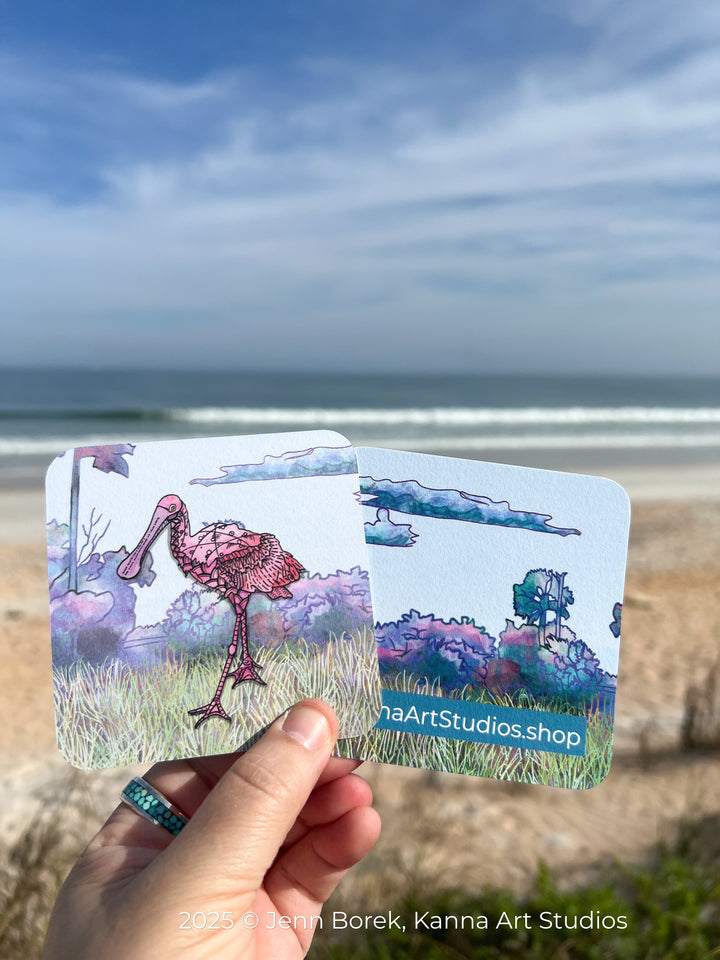 Spoonbill | Paper Coaster 3.5 X 3.5 | Spoonbill Paper Coaster | Spoonbill Coaster for journalers, ocean lovers, or ocean themed gathering